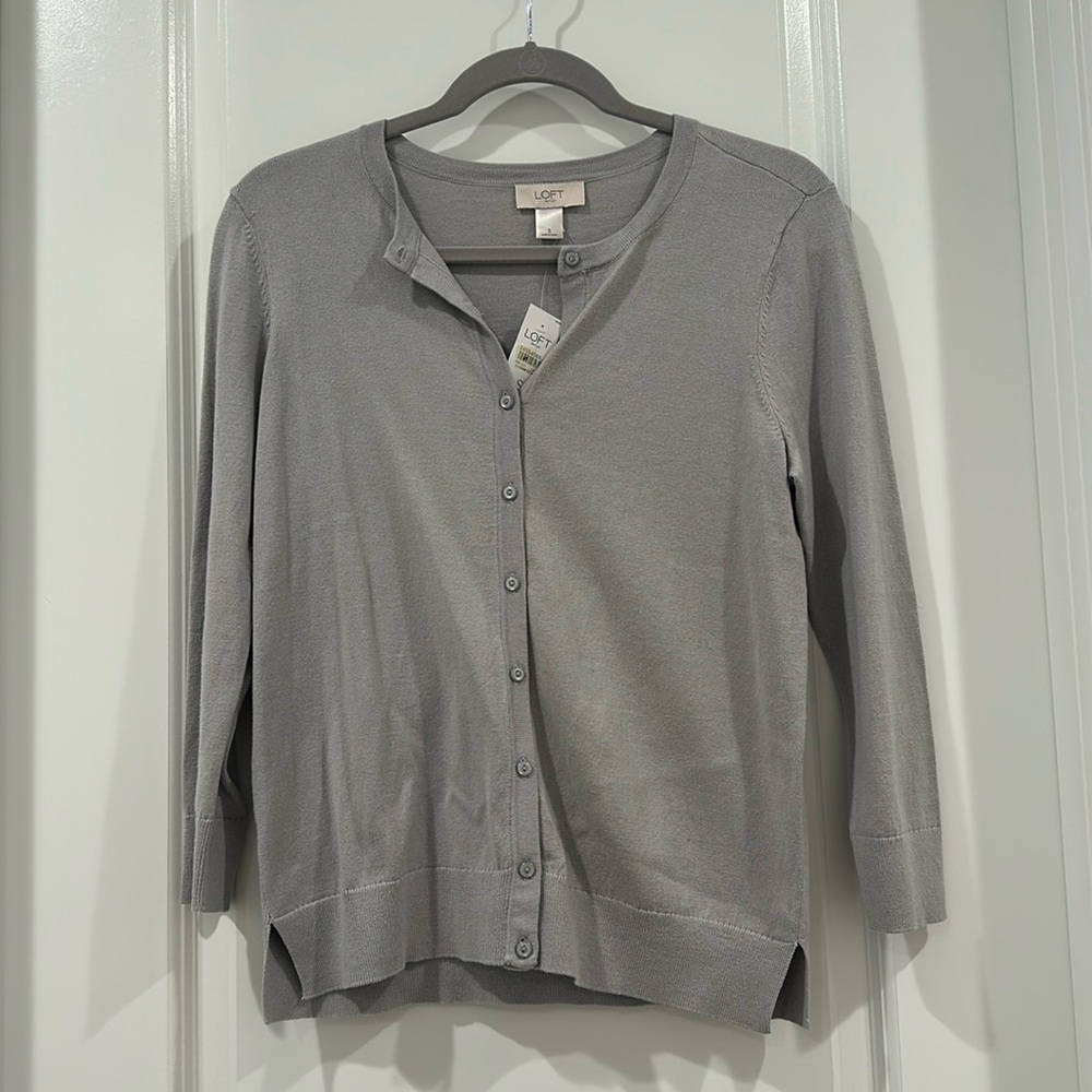 NWT Lightweight Light Gray Button Cardigan - Loft Outlet